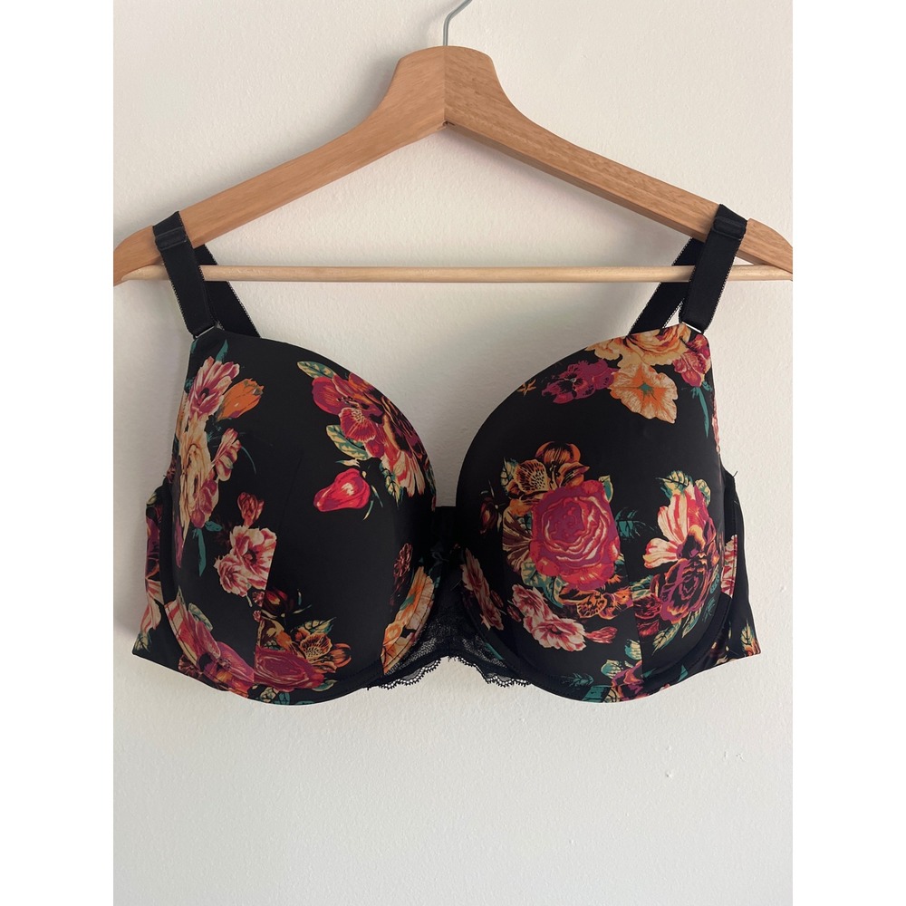 Torrid Curve Plus SIze‎ Bra 46C Black w/Coral and Yellow Floral Print